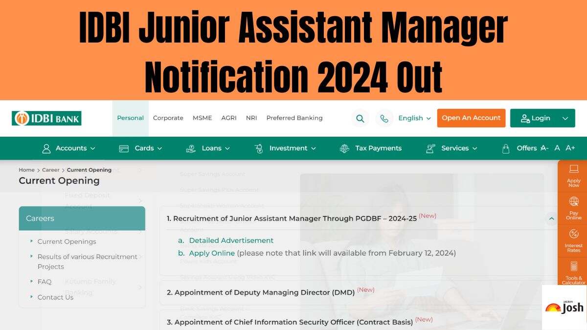 IDBI JAM Recruitment 2024 Notification Out for 500 Junior Assistant Manager Posts, Application from 12 Feb