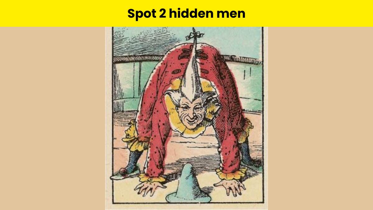 Only highly attentive people can spot 2 men hidden in the clown picture within 6 seconds.