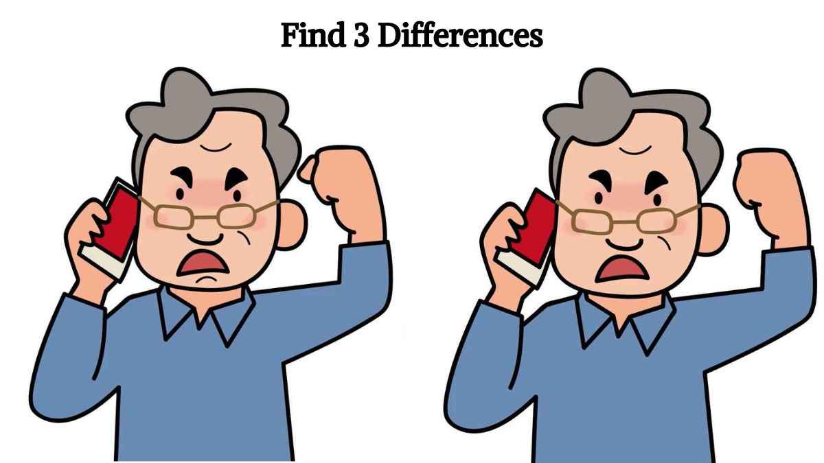 Find 3 differences between the angry man pictures in 10 seconds!
