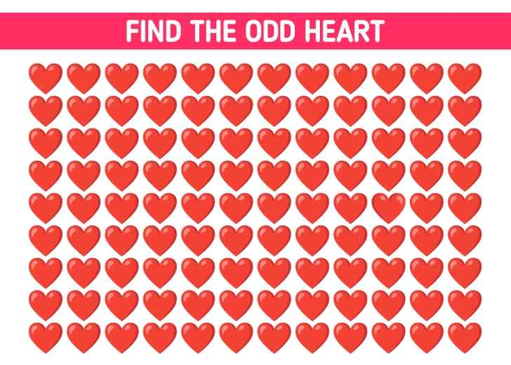 You Have 20/15 Vision If You Can Find The ODD Heart In The Picture. 13 Seconds Timer On!