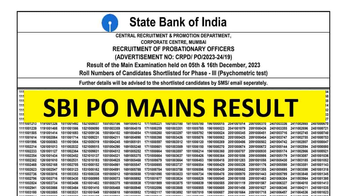 SBI PO Mains Result 2023 OUT at sbi.co.in Download PDF Link Here