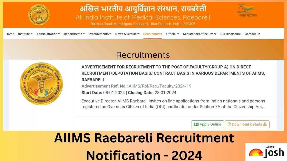 AIIMS Raebareli Recruitment 2024