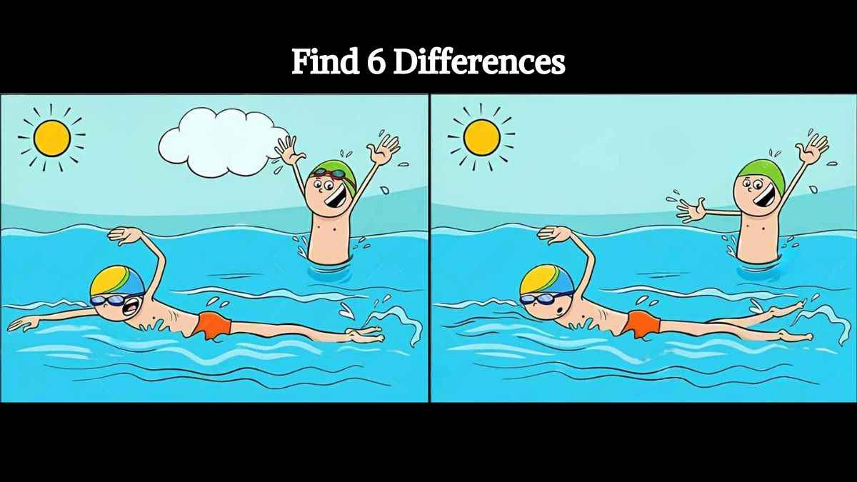 Find 6 differences between the swimming pool pictures in 14 seconds!