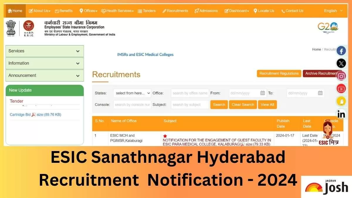 Check ESIC Sanathnagar, Hyderabad Recruitment Notification 2024 here