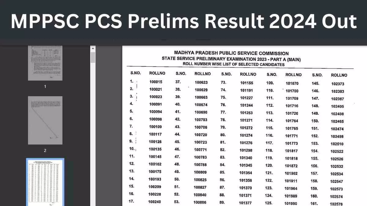MPPSC PCS Prelims Result 2024 Out: एमपी पीसीएस प्रीलिम्स परिणाम  @mppsc.mp.gov.in पर जारी