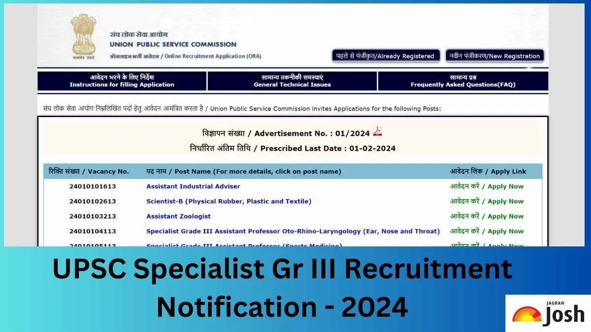 Check UPSC Specialist Gr III Notification 2024 here