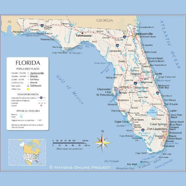 Florida Map: Official Image, Population and Other Important Details