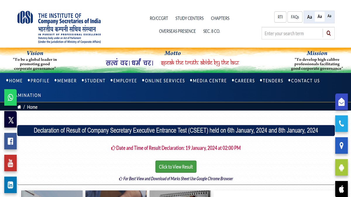 ICSI CSEET Result Jan 2024 Out At Icsi.edu, Steps To Download Scorecard ...