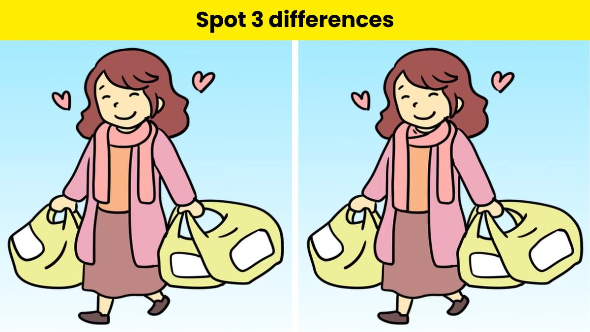 You are a top observer if you can spot 3 differences between the woman carrying grocery images in 9 seconds. 
