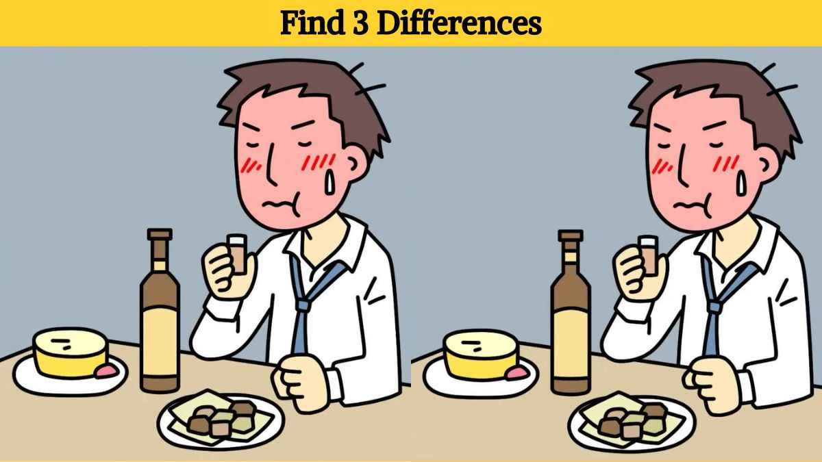 Find 3 differences between the man drinking wine pictures in 19 seconds!