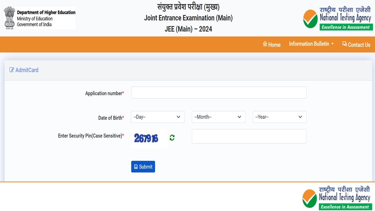 JEE Main 2024 Barch and B Plan admit card login window