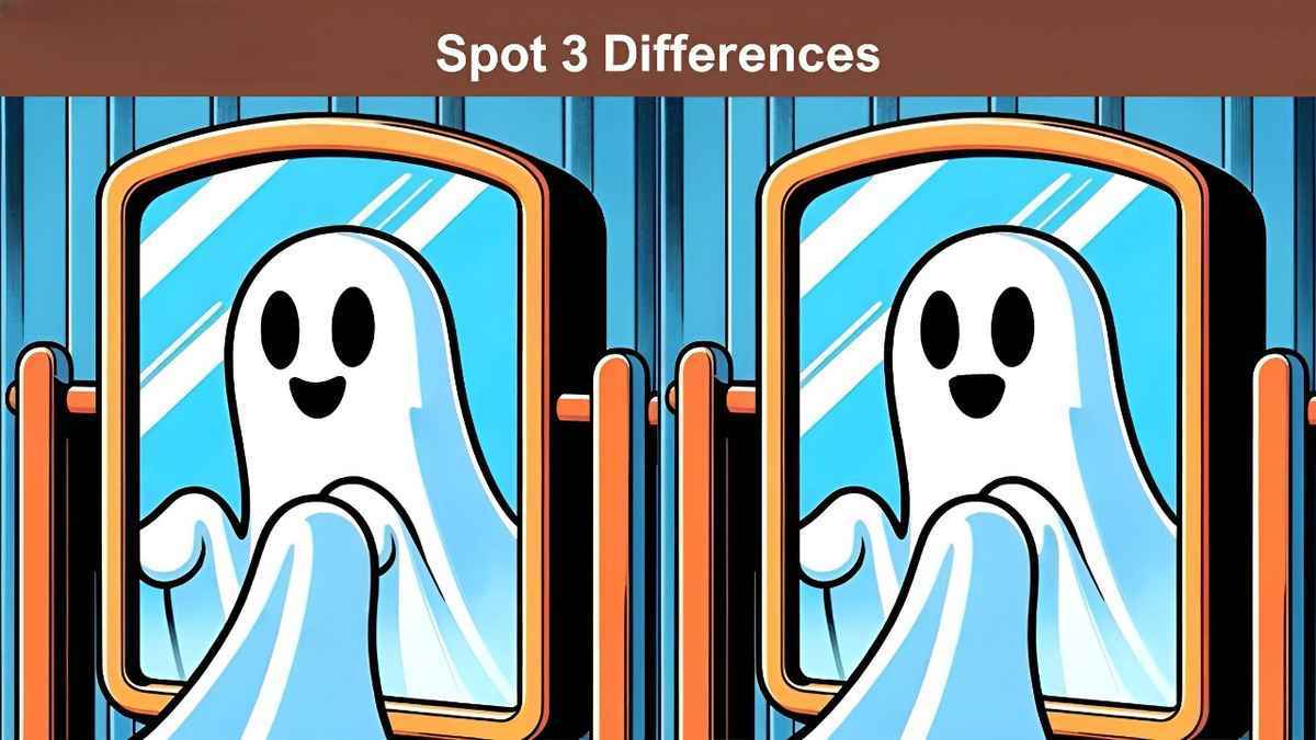 Spot 3 differences between ghost in the mirror pictures in 16 seconds!