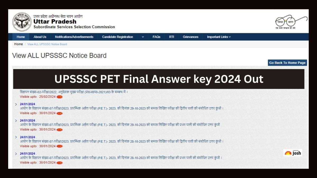 UPSSSC PET Final Answer key 2024 Out: यूपी पीईटी उत्तर कुंजी upsssc.gov.in पर जारी, इस लिंक से डाउनलोड करें PDF