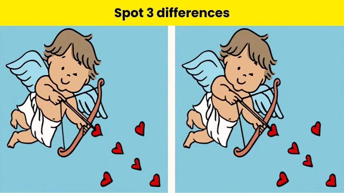 You have great eyesight if you can spot 3 differences between the cupid pictures within 12 seconds. 