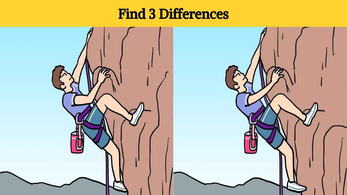 Find 3 differences between the rock climbing pictures in 8 seconds!
