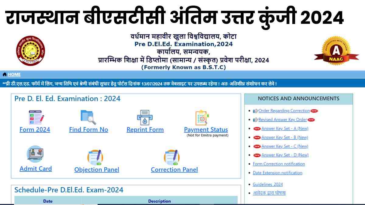 Rajasthan Pre Deled Final Answer Key 2024 OUT: जारी हुई राजस्थान प्री डीएलएड परीक्षा की फाइनल आंसर की, ड्राप प्रश्नों के मिलेंगे अंक 