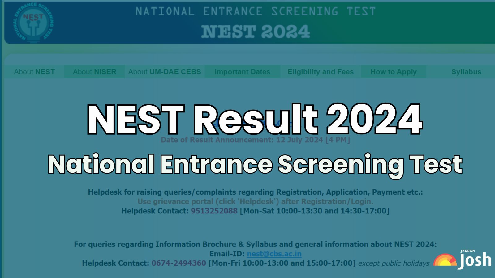 NEST Result 2024 Announced at nestexam.in, Download Scorecard, Merit List and Percentile