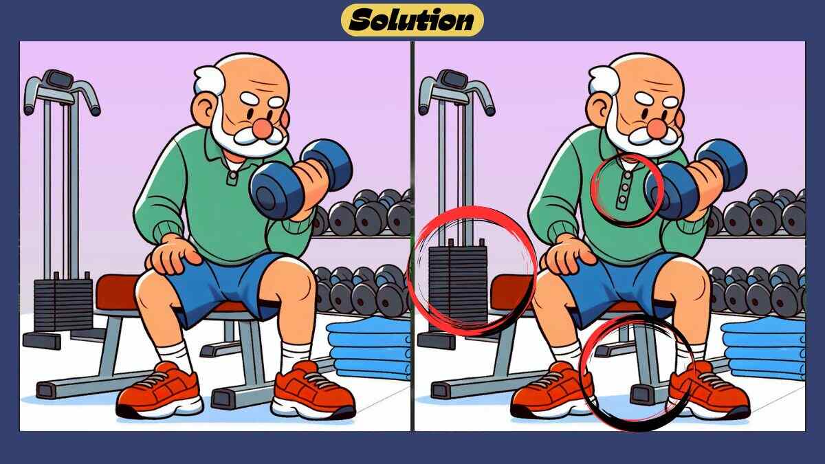 Find 3 Differences in 46 Seconds in This Old Man In Gym Scene