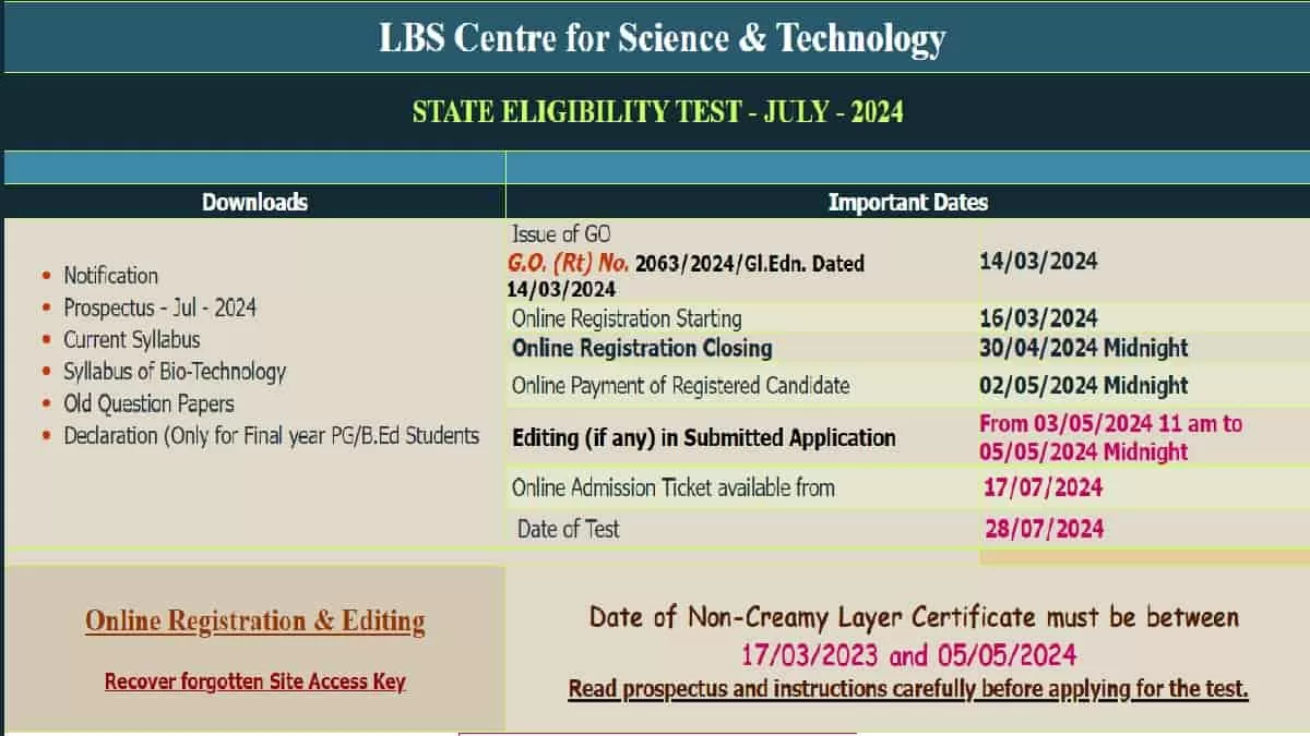 Kerala SET Admit Card 2024 Download