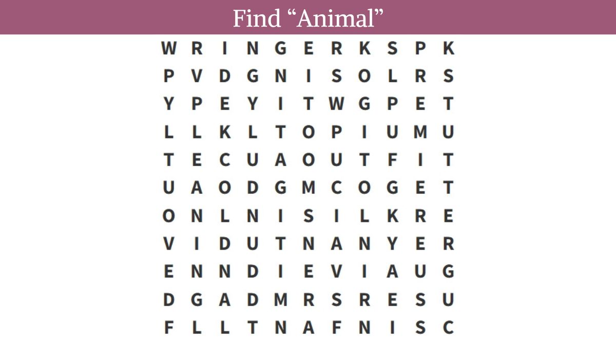 Word Search Puzzle: Find the word “animal” in 8 seconds!