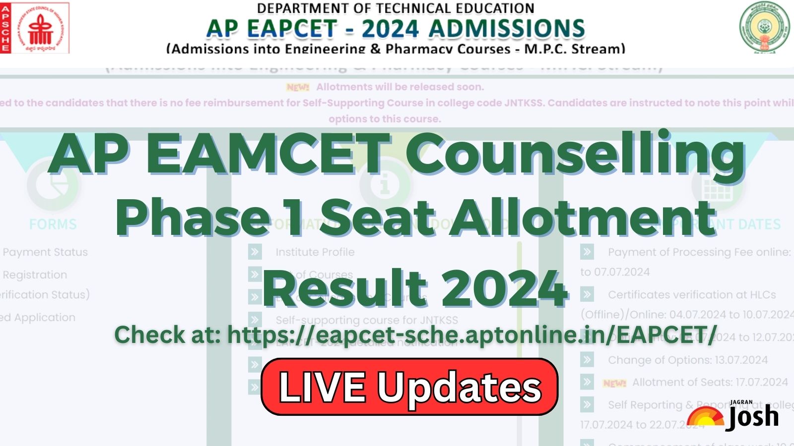 AP EAMCET Counselling Results 2024 Out LIVE: Round 1 Seat Allotment ...