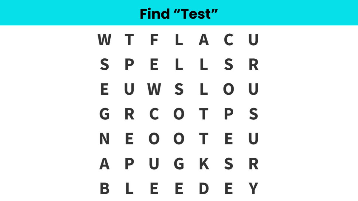 Word Search Puzzle: Find the word 'test' in 6 seconds!