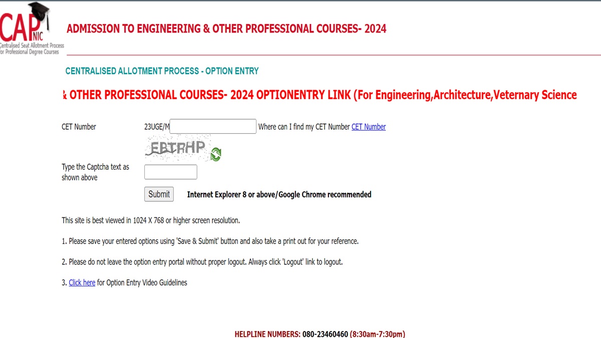 KCET Counselling Round 1 Web Options Entry Begin