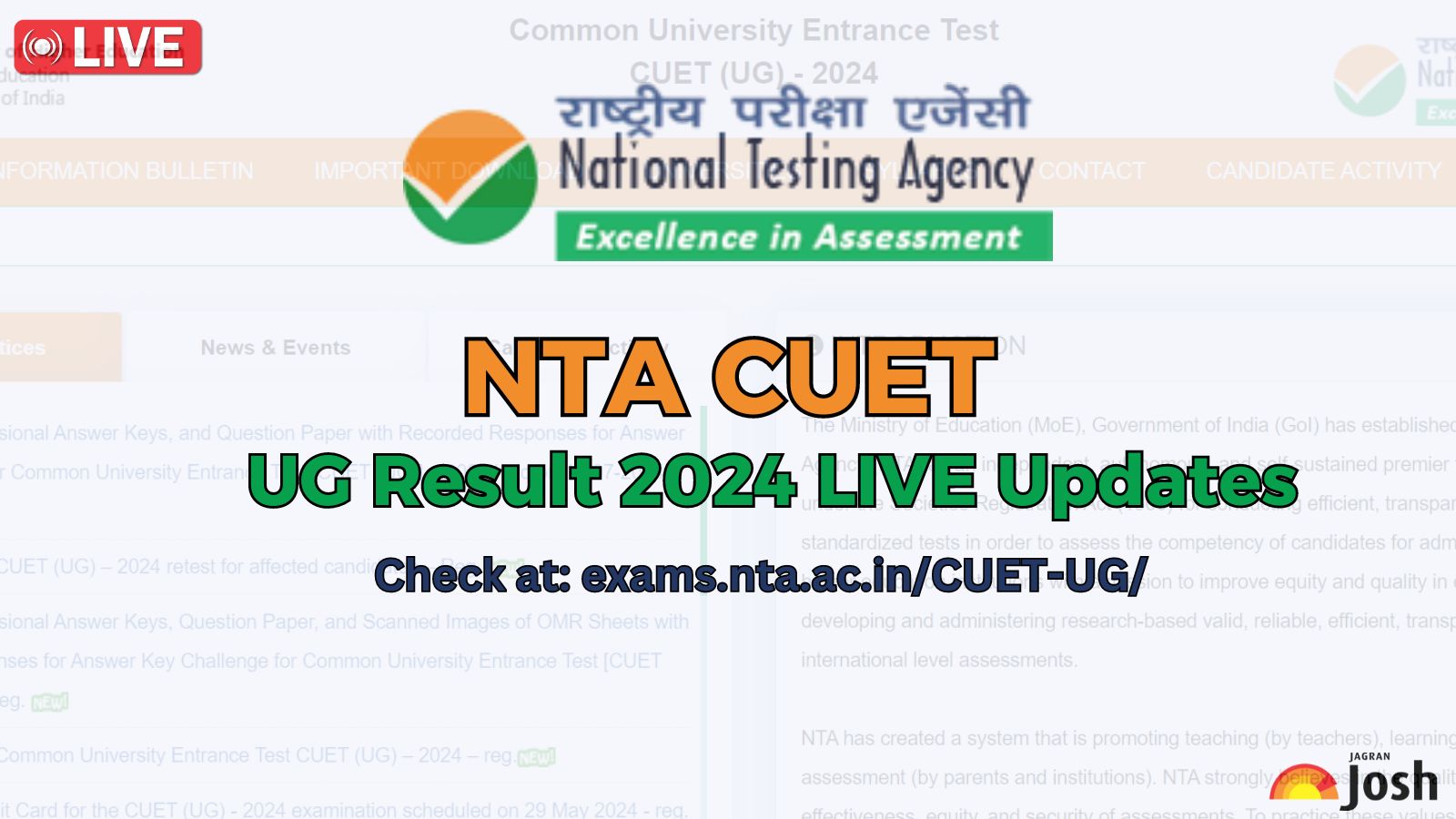 [LIVE] CUET UG Result 2024 NTA Releases Final Answer Keys at exams.nta