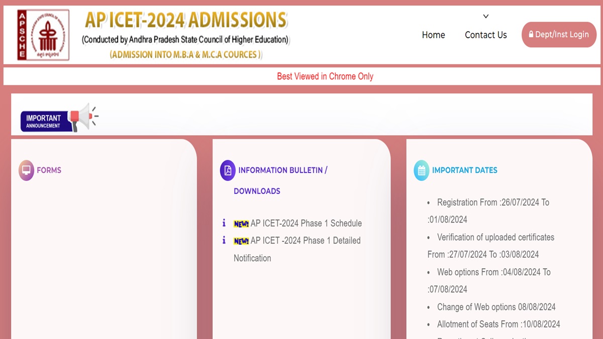 AP ICET Counselling phase 1 registration 