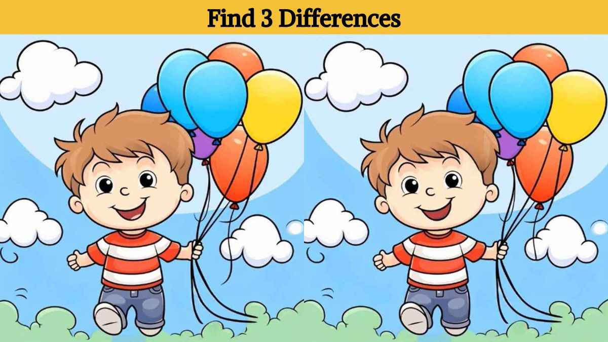 Find 3 differences between the boy with balloons pictures in 14 seconds!