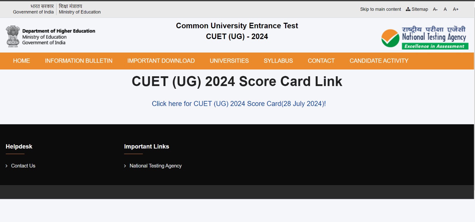 exams.nta.ac.in CUET UG 2024 Result Declared Official Website Link to