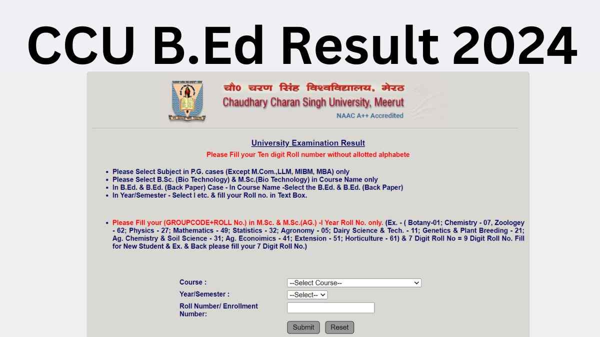 CCU B.Ed Result 2024 OUT: चौधरी चरण सिंह यूनिवर्सिटी के बीएड परीक्षाओं के नतीजे जारी, ccsuniversity.ac.in से करें डाउनलोड 
