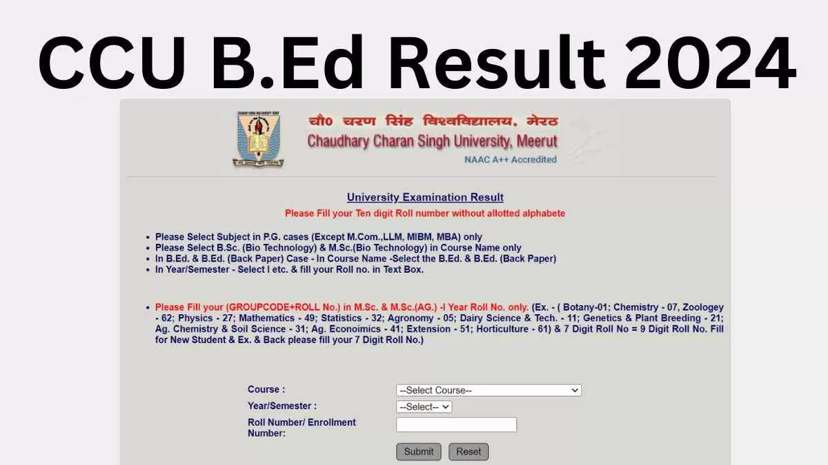 CCU B.Ed Result 2024 OUT: चौधरी चरण सिंह यूनिवर्सिटी के बीएड परीक्षाओं के नतीजे जारी, ccsuniversity.ac.in से करें डाउनलोड 