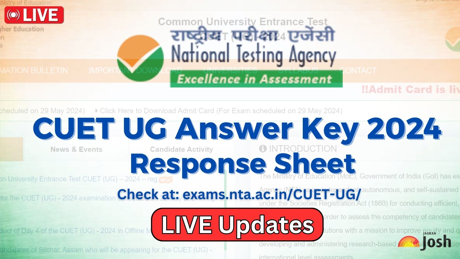 CUET UG Answer Key 2024 OUT LIVE Download Answer Keys and Response