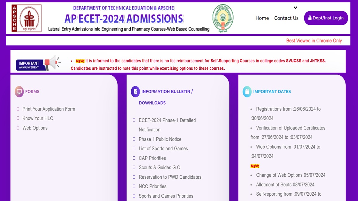 AP ECET Counselling 2024 Web Option Edit