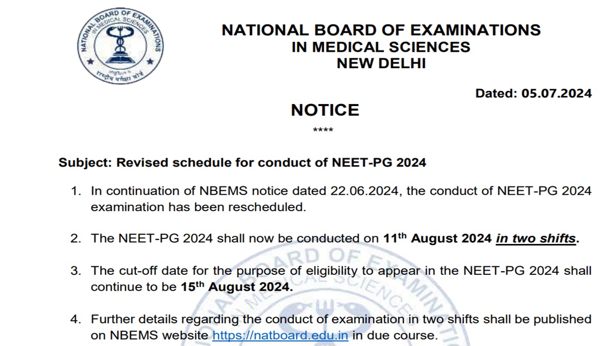 NEET PG 2024 New Date Announced! Exams on August 11, Check Details Here