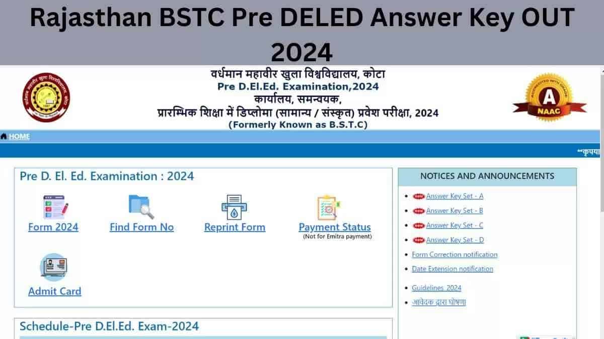 Rajasthan BSTC Answer Key 2024 OUT At Predeledraj2024.in, Download Pre ...