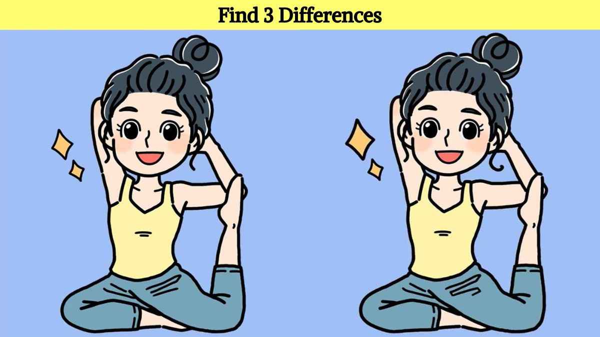 Find 3 differences between the pictures of a girl doing yoga in 17 seconds!