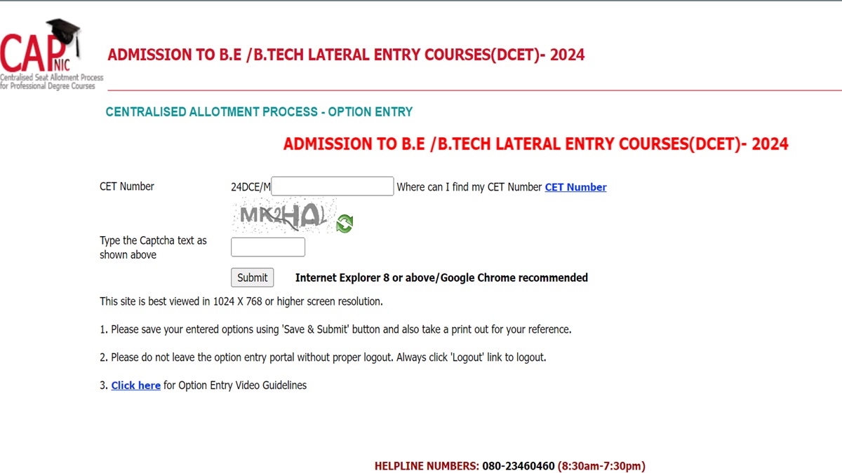 Karnataka DCET Counselling 2024 Option Entry