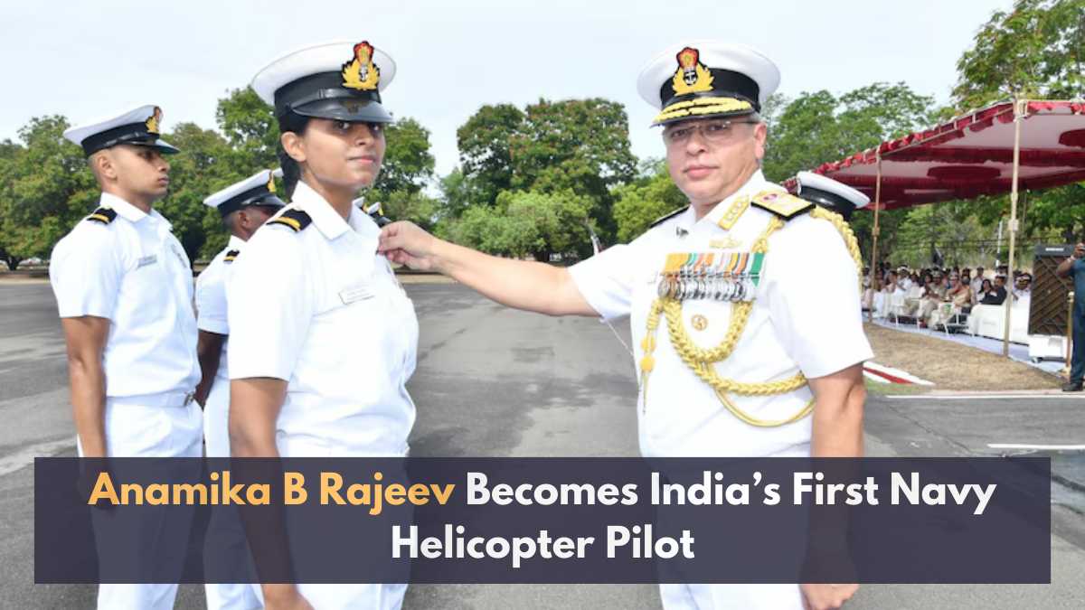 “Sub-Lt. Anamika B Rajeev creates history becoming the first woman naval helicopter pilot,” states Indian Navy 