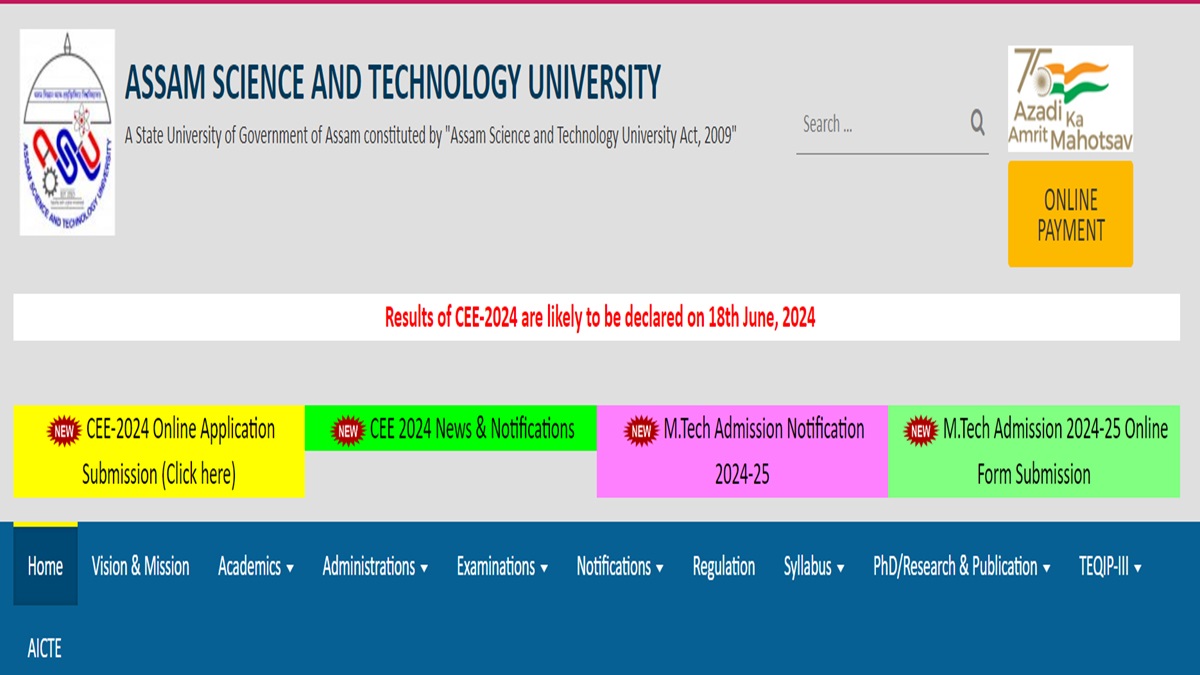 Assam CEE Results 2024 Today, Link at astu.ac.in