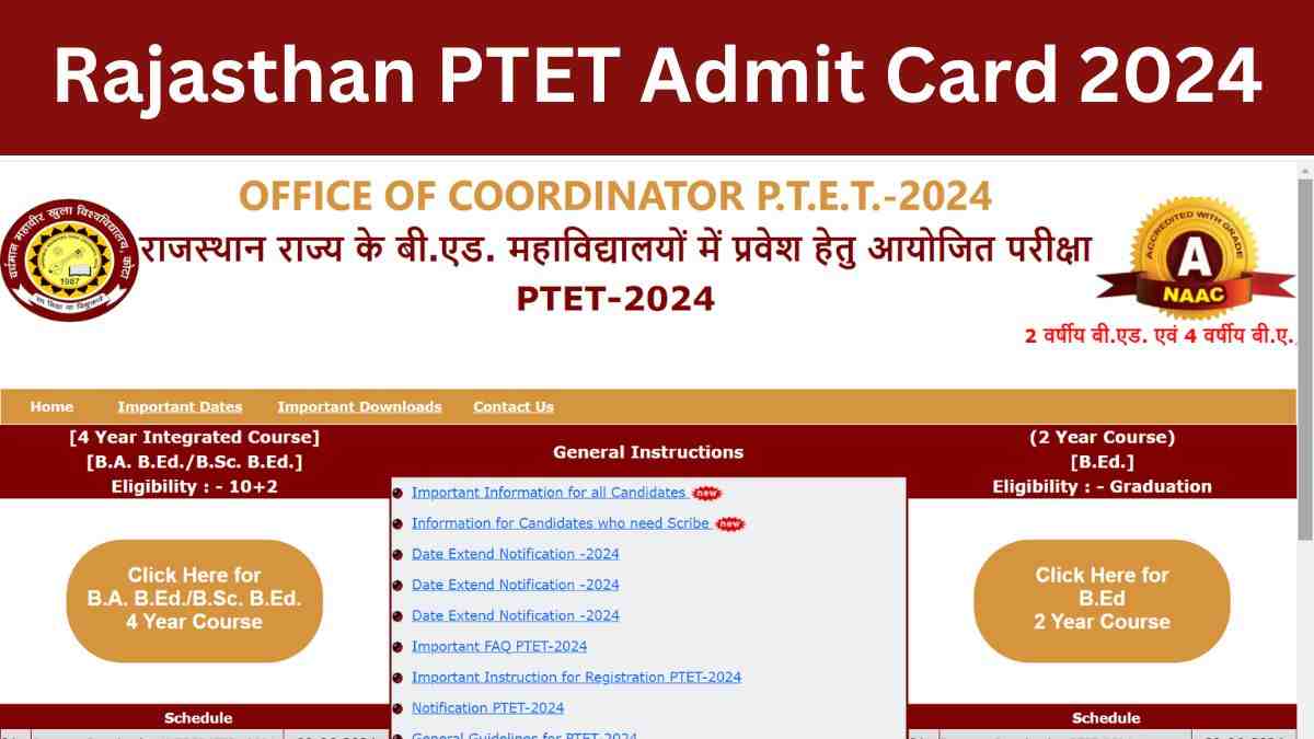 Rajasthan PTET Admit Card 2024 OUT: राजस्थान पीटीईटी परीक्षा के एडमिट कार्ड जारी, ptetvmou2024.com से करें डायरेक्ट डाउनलोड 