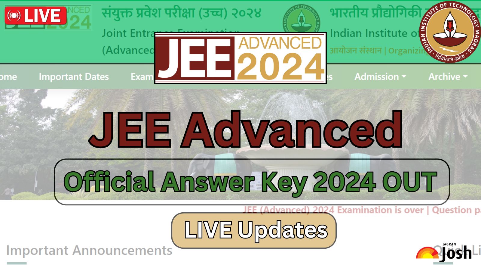 jeeadv.ac.in JEE Advanced Answer Key 2024 Released: Official Website Link to Download IIT Madras JEE Paper 1 and 2 Answer Key PDF, Check Here