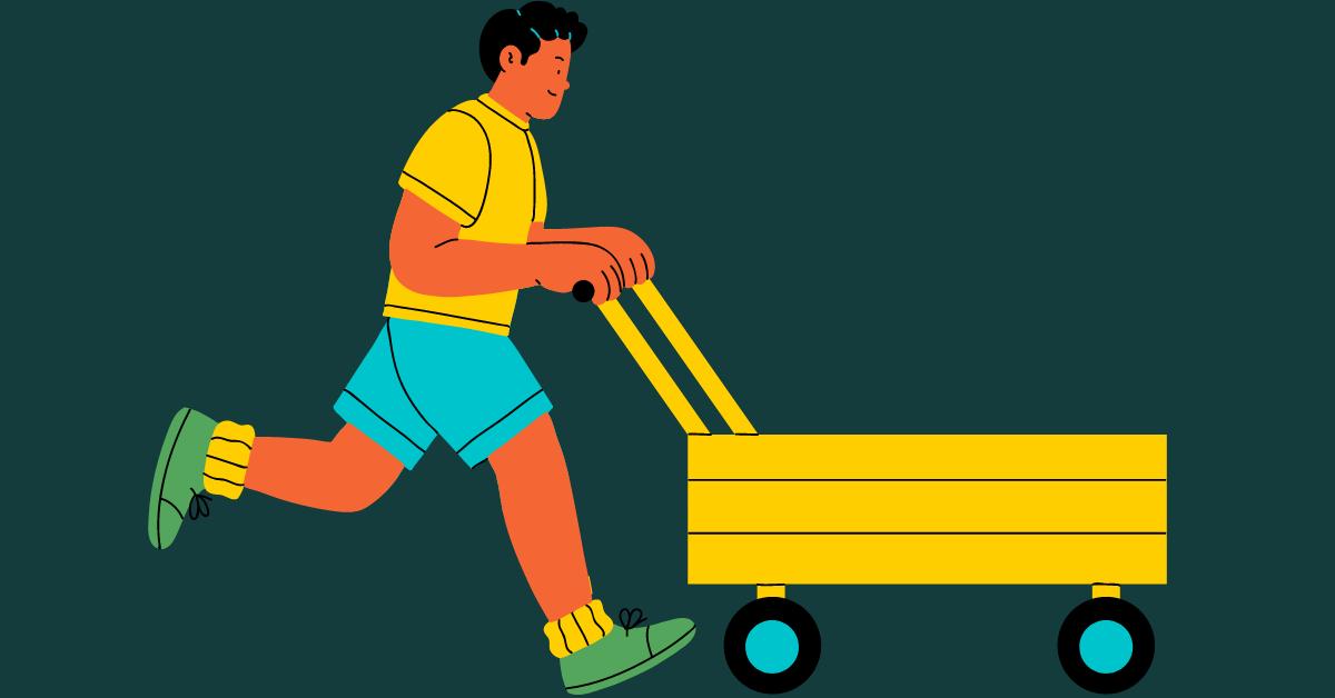 Boy Pushing Cart Showing Second Law of Motion