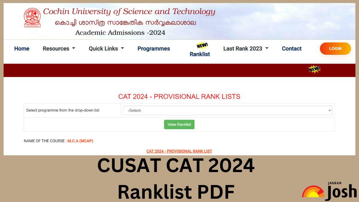 CUSAT CAT Result 2024 OUT at cusat.ac.in, Direct Link to Download Ranklist PDF