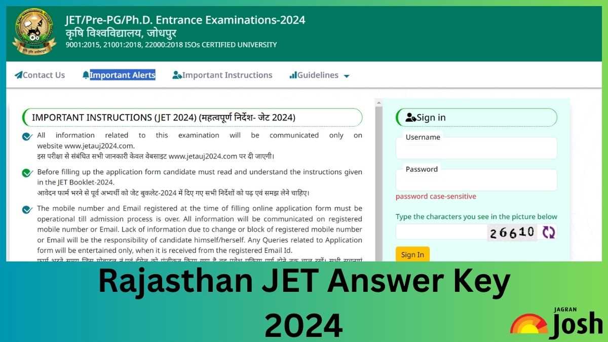 Rajasthan JET Answer Key 2024 at jetauj2024.com; Download Response Sheet PDF Soon