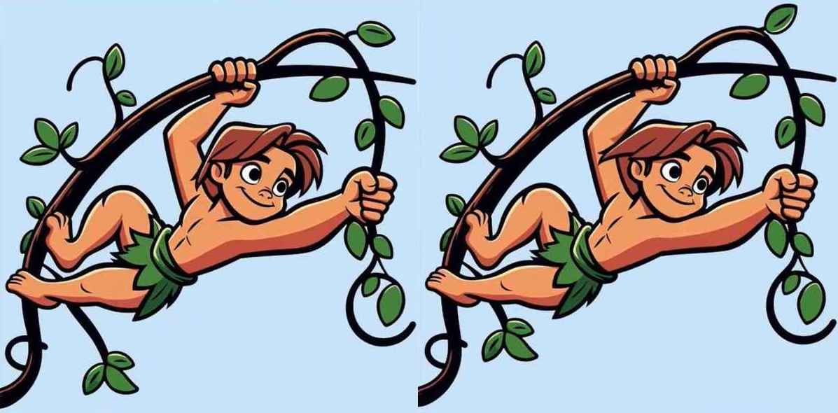 Find 3 differences between the Tarzan pictures in 19 seconds!
