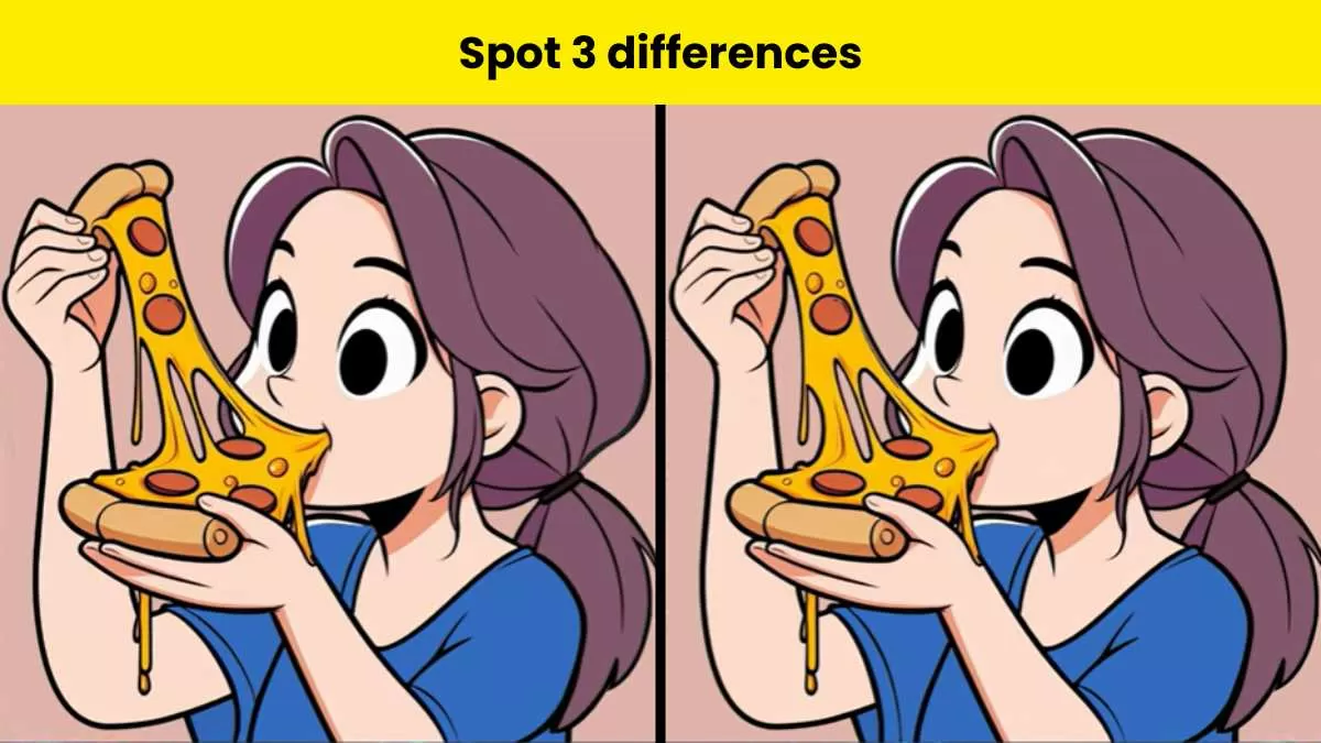 Only 1 out of 9 can spot 3 differences between a girl eating pizza pictures  in 12 seconds.