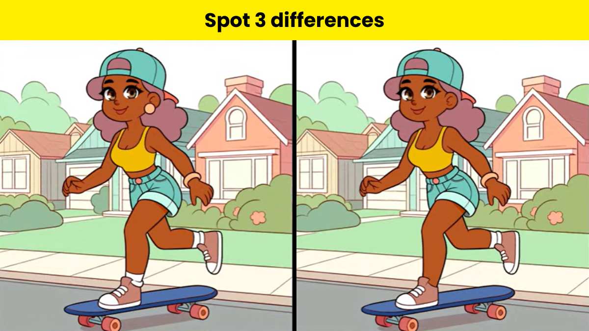 Can you spot 3 differences between skateboarding pictures in 9 seconds