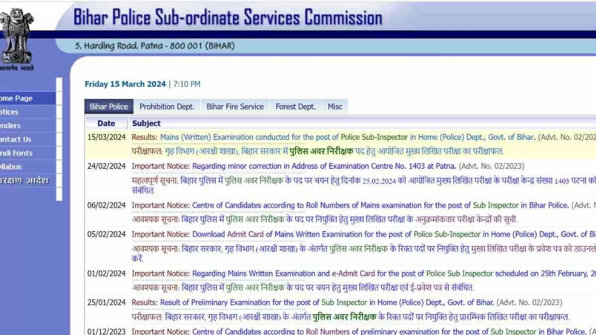 Bihar SI Mains Result 2024 OUT: बिहार एसआई मुख्य परीक्षा का परिणाम जारी, यहाँ देखें पीडीएफ 